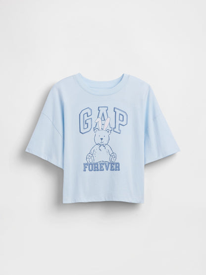 Açık Mavi Oversized Grafik Logo T-shirt