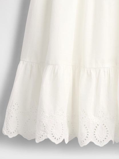 Beyaz Kids Smocked Ruffle Midi Elbise