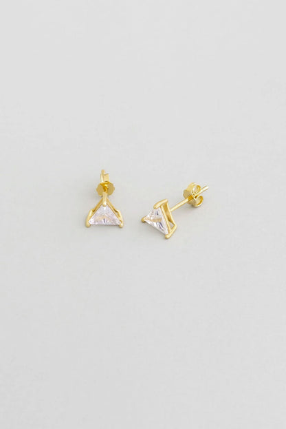 Beyaz Taşlı 18 Ayar Sarı Altın Kaplama 4 Mm Gümüş Tek Taş Küpe 5016230144