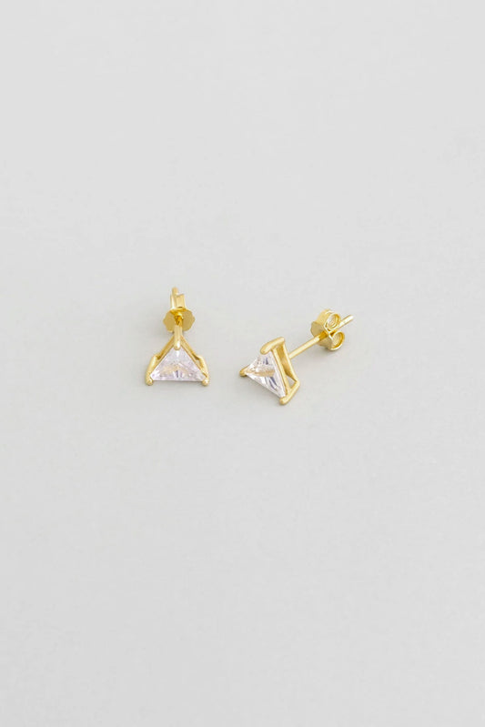 Beyaz Taşlı 18 Ayar Sarı Altın Kaplama 4 Mm Gümüş Tek Taş Küpe 5016230144