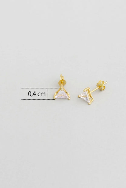 Beyaz Taşlı 18 Ayar Sarı Altın Kaplama 4 Mm Gümüş Tek Taş Küpe 5016230144