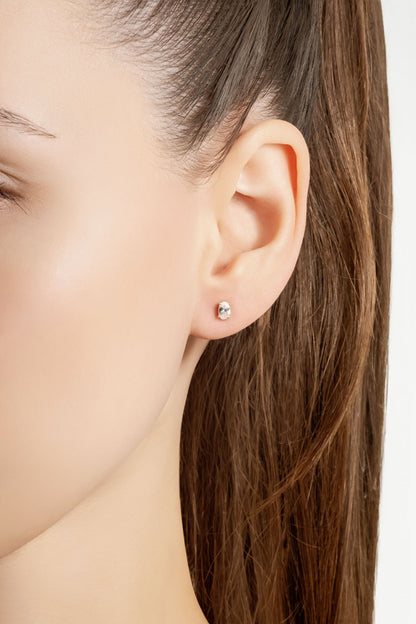 Oval Taşlı 18 Ayar Sarı Altın Kaplama 6 Mm Gümüş Tektaş Küpe 5016260144