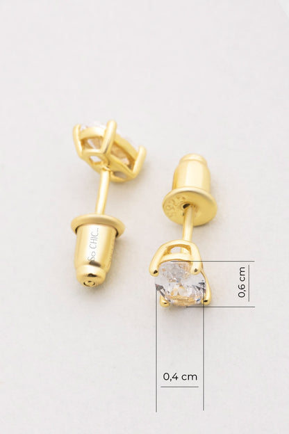 Oval Taşlı 18 Ayar Sarı Altın Kaplama 6 Mm Gümüş Tektaş Küpe 5016260144