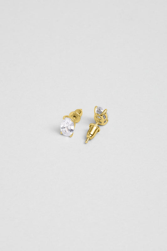 Oval Kesim 18 Ayar Sarı Altın Kaplama Gümüş Tektaş Küpe 5016270144