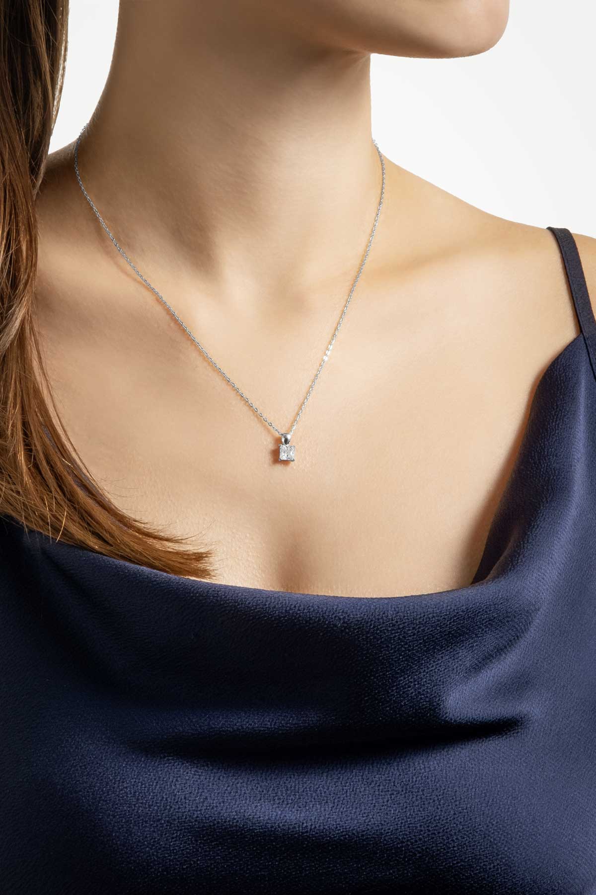 Kare Kesim 18 Ayar Beyaz Altın Kaplama 43 Cm Gümüş Minimal Kolye 5016330199