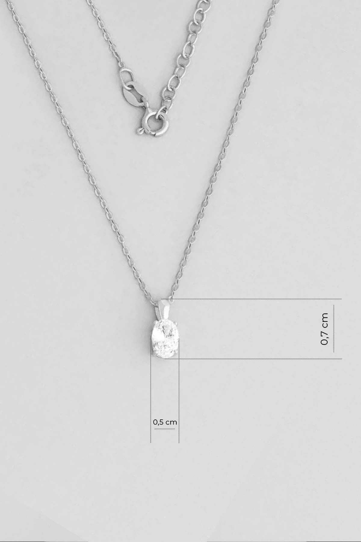 Oval Kesim 18 Ayar Beyaz Altın Kaplama 45 Cm Gümüş Kolye 5016450199