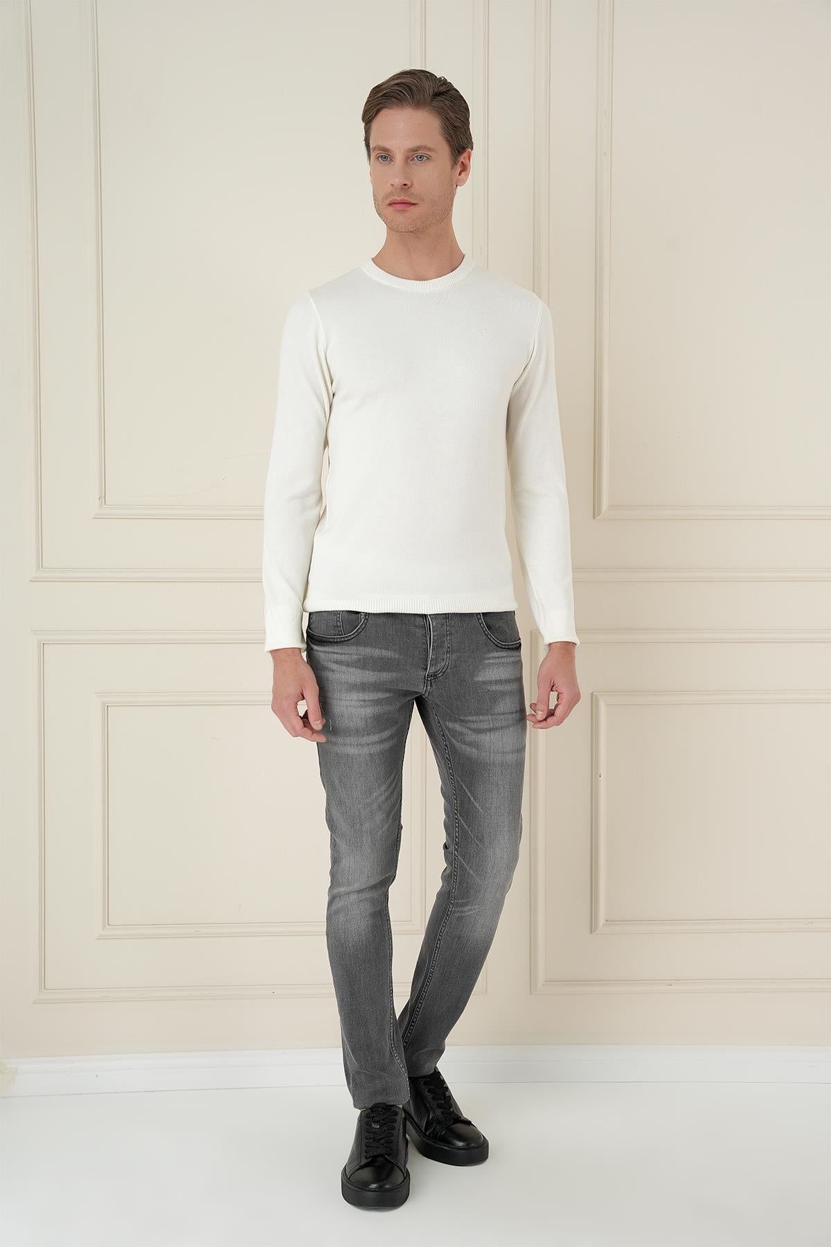 Tr 875 Slim Fit Ekru Klasik Triko