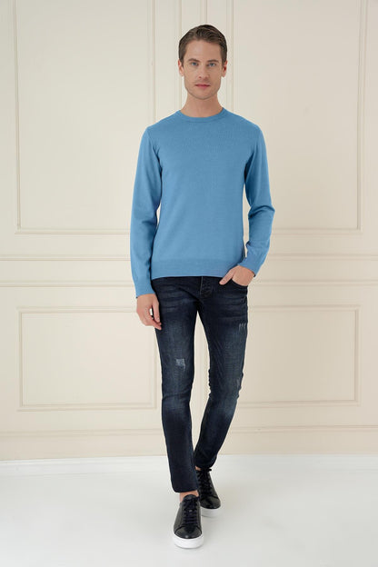Tr 875 Slim Fit Havacı Mavi Klasik Triko