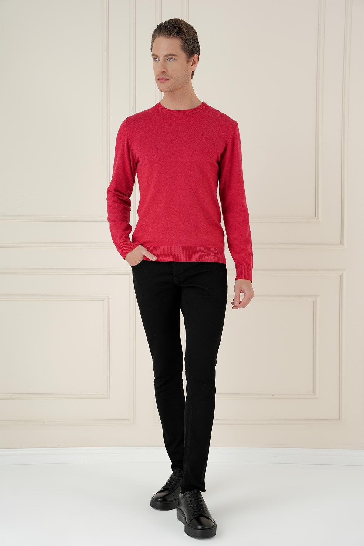 Tr 875 Slim Fit Kırmızı Klasik Triko