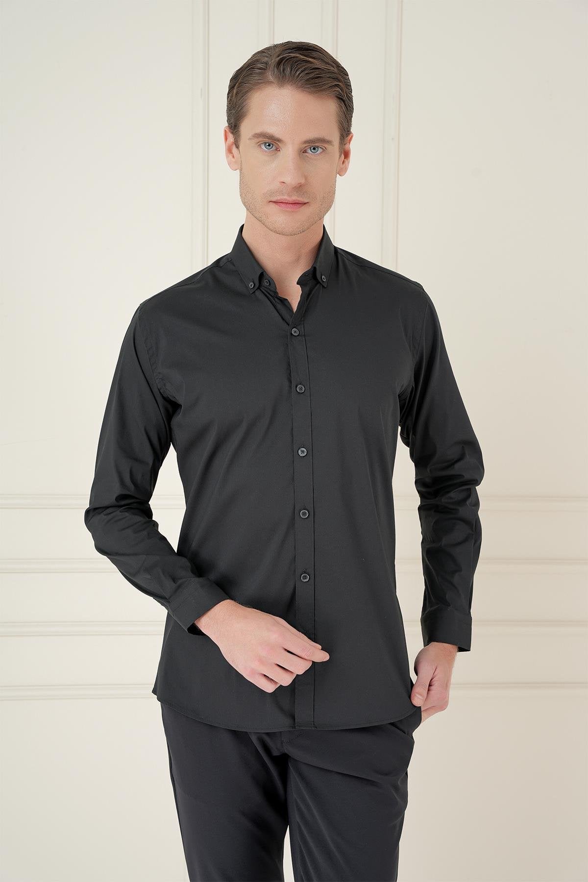 Gk 746 Slim Fit Siyah Klasik Gömlek
