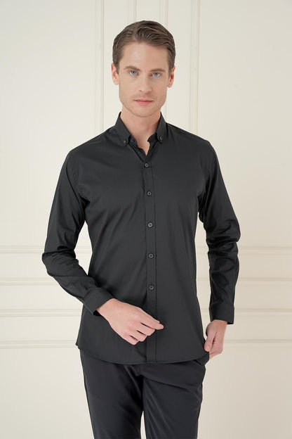 Gk 746 Slim Fit Siyah Klasik Gömlek