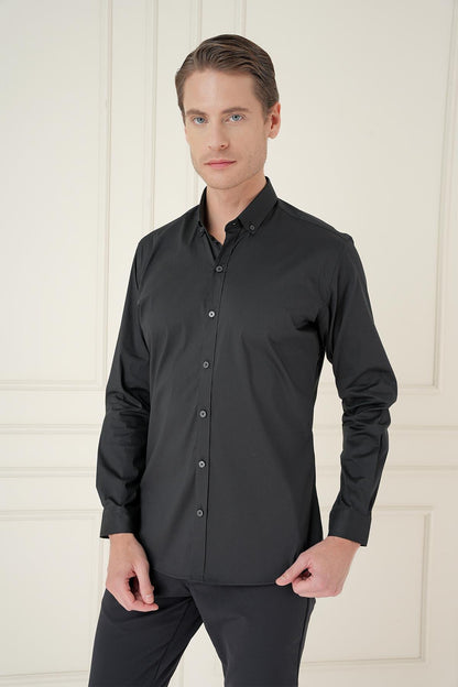 Gk 746 Slim Fit Siyah Klasik Gömlek