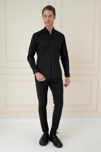 Gk 746 Slim Fit Siyah Klasik Gömlek