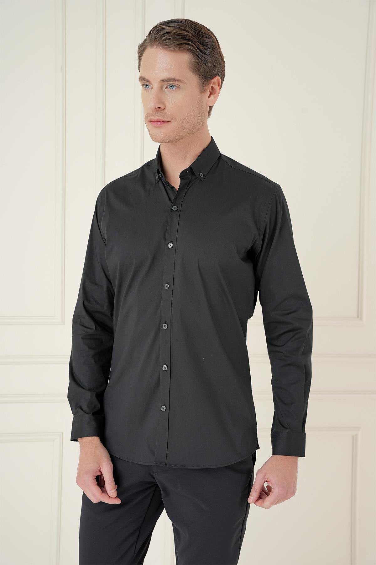 Gk 746 Slim Fit Siyah Klasik Gömlek