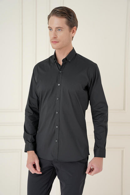 Gk 746 Slim Fit Siyah Klasik Gömlek