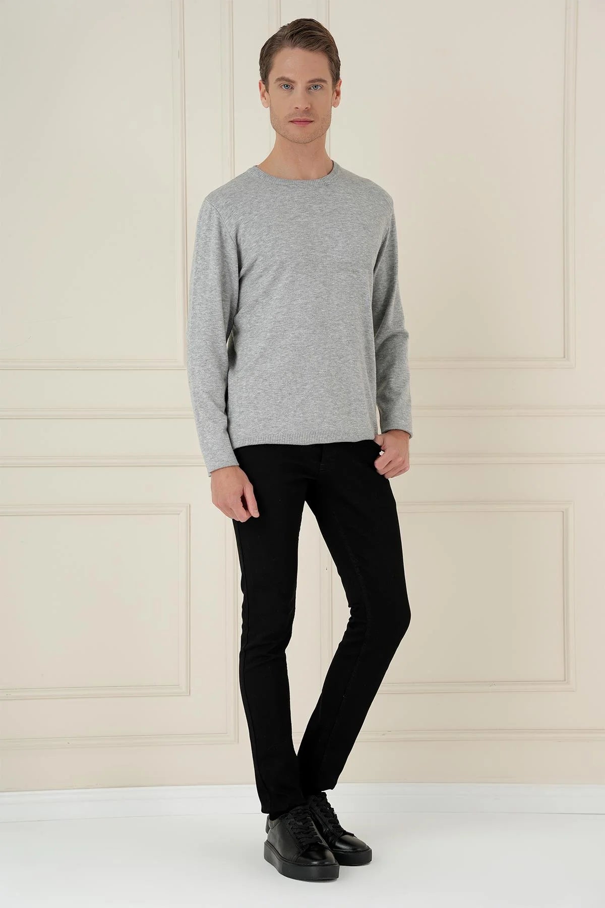 Tr 875 Slim Fit Gri Klasik Triko