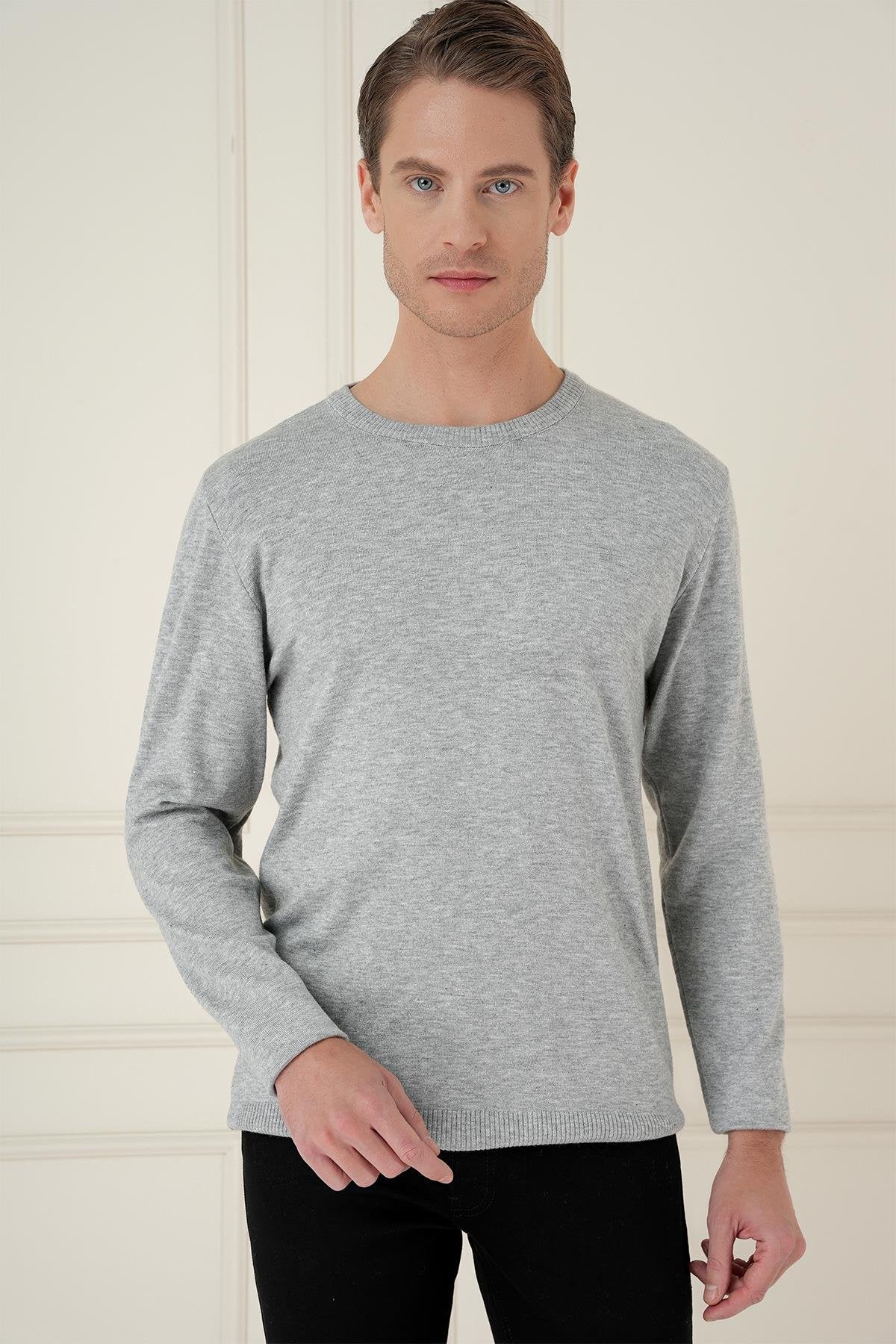 Tr 875 Slim Fit Gri Klasik Triko