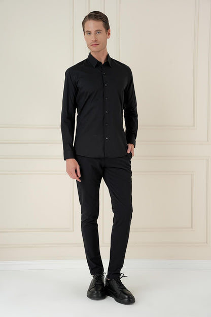 Gk 747 Slim Fit Siyah Klasik Gömlek