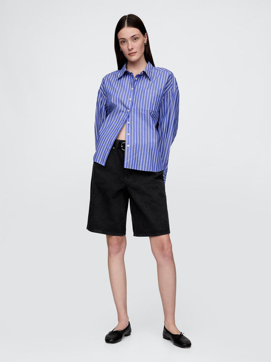 Siyah 11.5 Mid Rise Longline Denim Şort