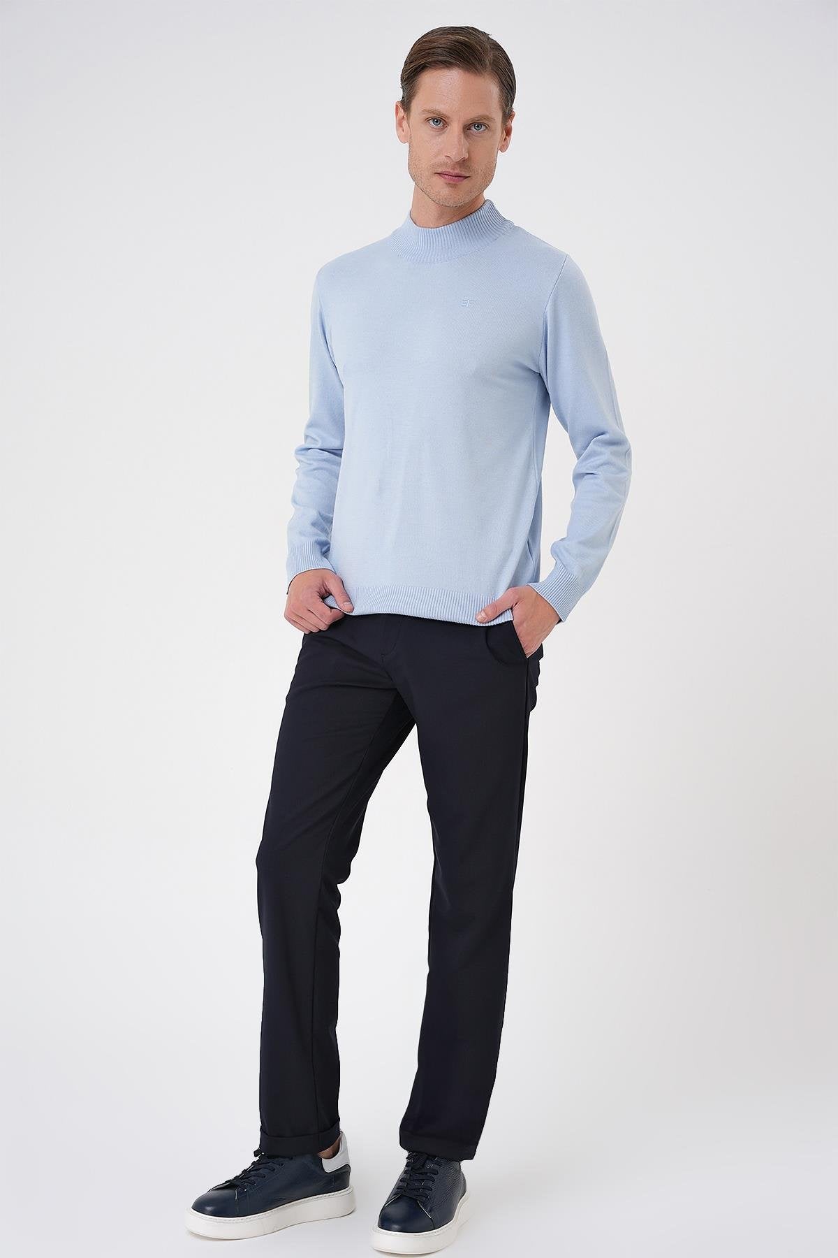 Tr 876 Slim Fit Mavi Klasik Triko