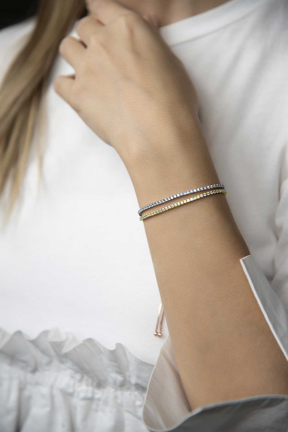 Çift Sıra Su Yolu 18 Ayar Mix Altın Kaplama Gümüş Ayarlanabilir Bileklik 5030150114