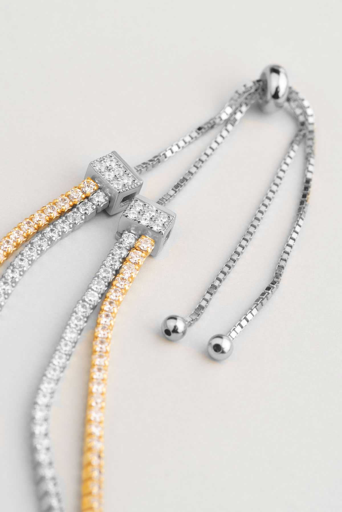 Çift Sıra Su Yolu 18 Ayar Mix Altın Kaplama Gümüş Ayarlanabilir Bileklik 5030150114