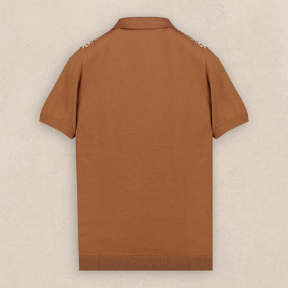 Polo Yaka Kısa Kol Taba Desenli Triko