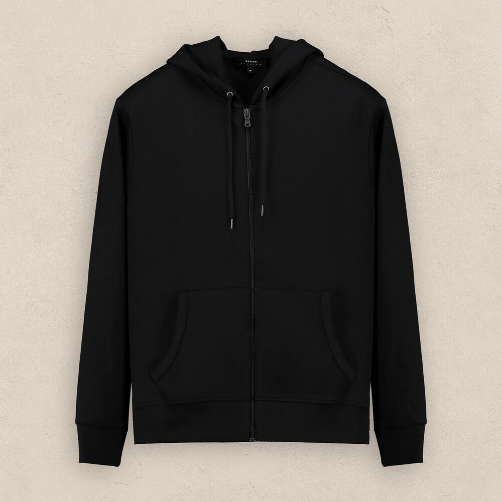 Fermuarlı Kapüşonlu Siyah Sweatshirt