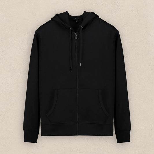 Fermuarlı Kapüşonlu Siyah Sweatshirt