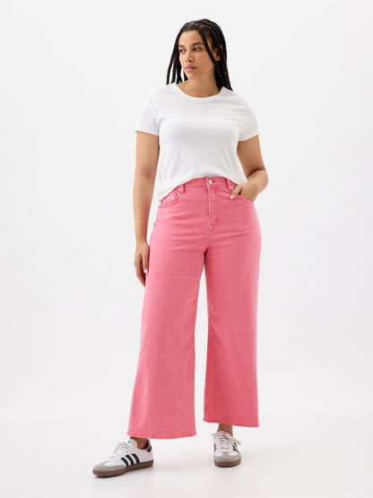 Pembe High Rise Wide-leg Crop Jean Pantolon
