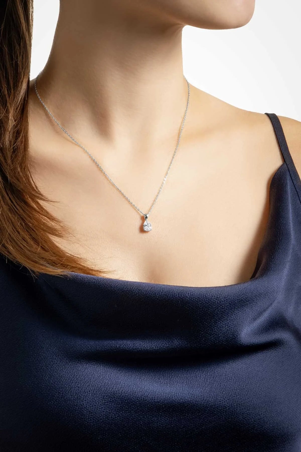 Damla Taşlı 18 Ayar Beyaz Altın Kaplama 42 Cm Gümüş Kolye 5016420199