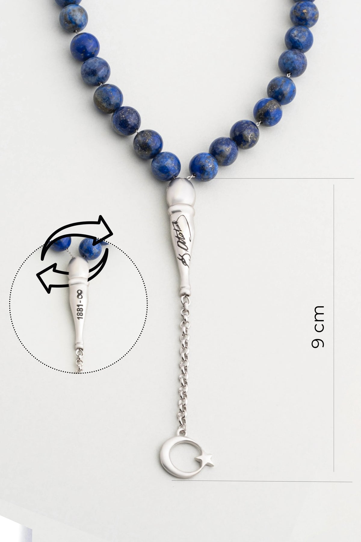 Atatürk Imzalı Doğal Lapis Taşlı 23 Cm Gümüş Tesbih F57256799