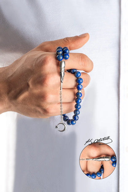 Atatürk Imzalı Doğal Lapis Taşlı 23 Cm Gümüş Tesbih F57256799