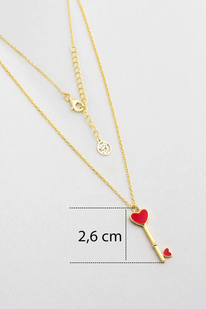 Aşk Anahtarı 18 Ayar Sarı Altın Kaplama 45 Cm Gümüş Kolye 5169560844