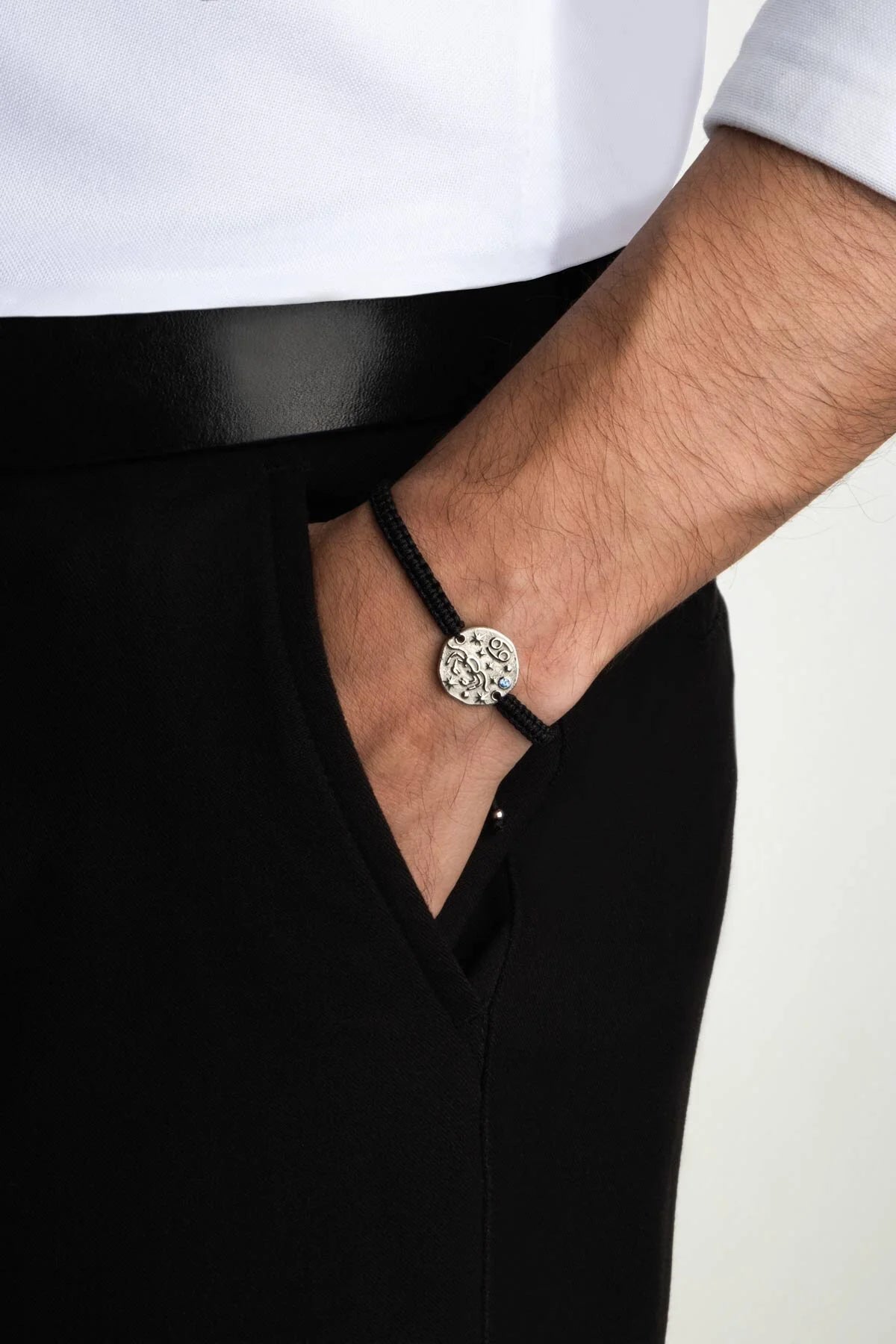 Yengeç Burcu 18 Ayar Beyaz Altın Kaplama Ayarlanabilir Erkek Gümüş Bileklik 07310030599