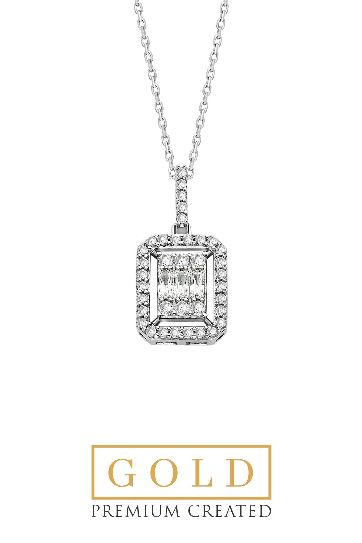 Beyaz Altın Sertifikalı Premium Created Baget Taşlı 0.29 Ct Effect Kolye Ww03300220142