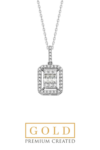 Beyaz Altın Sertifikalı Premium Created Baget Taşlı 0.29 Ct Effect Kolye Ww03300220142