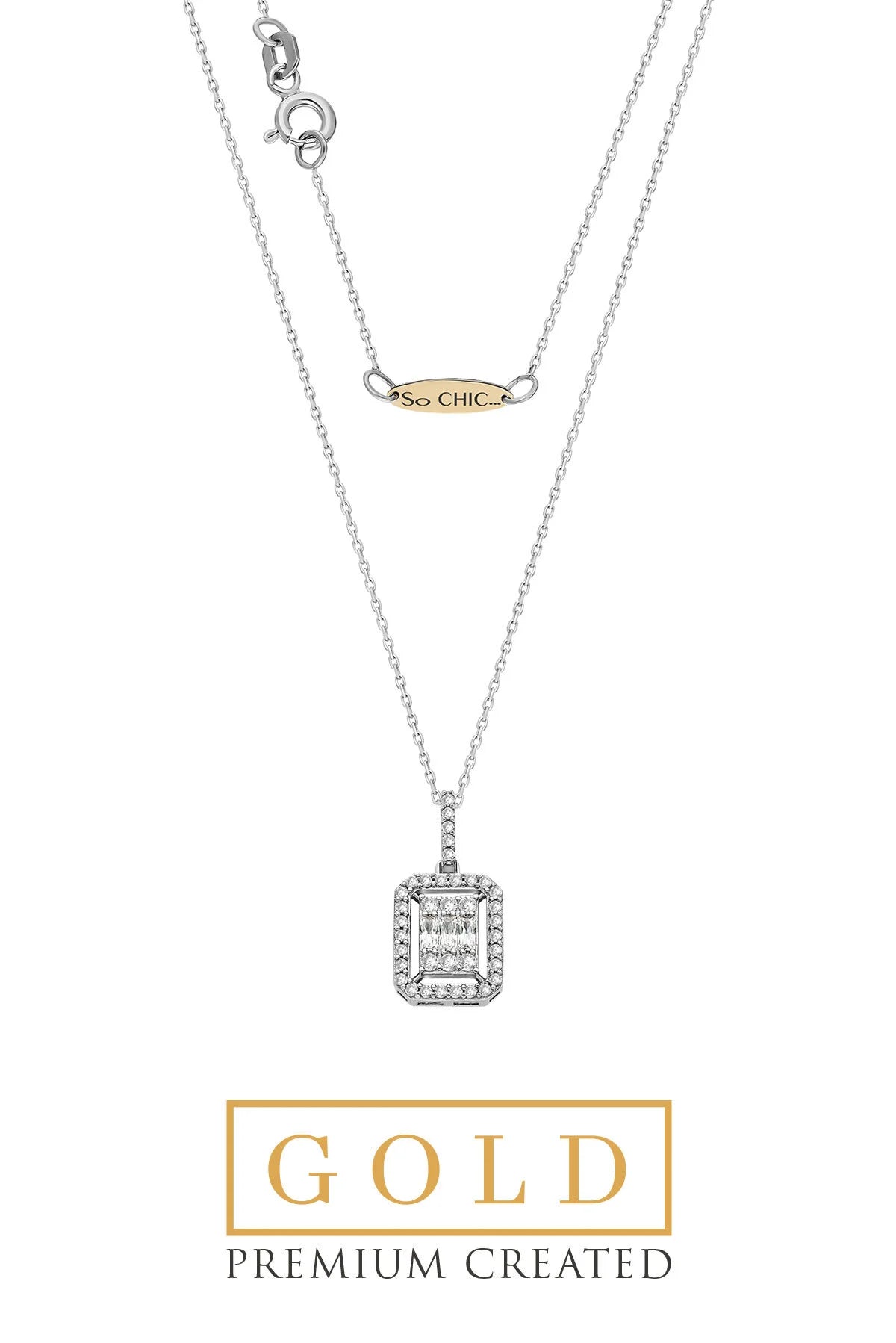 Beyaz Altın Sertifikalı Premium Created Baget Taşlı 0.29 Ct Effect Kolye Ww03300220142