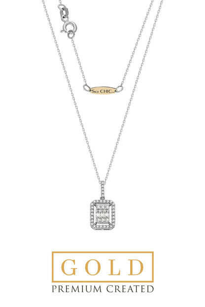 Beyaz Altın Sertifikalı Premium Created Baget Taşlı 0.29 Ct Effect Kolye Ww03300220142