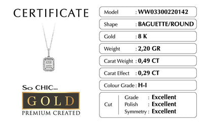Beyaz Altın Sertifikalı Premium Created Baget Taşlı 0.29 Ct Effect Kolye Ww03300220142