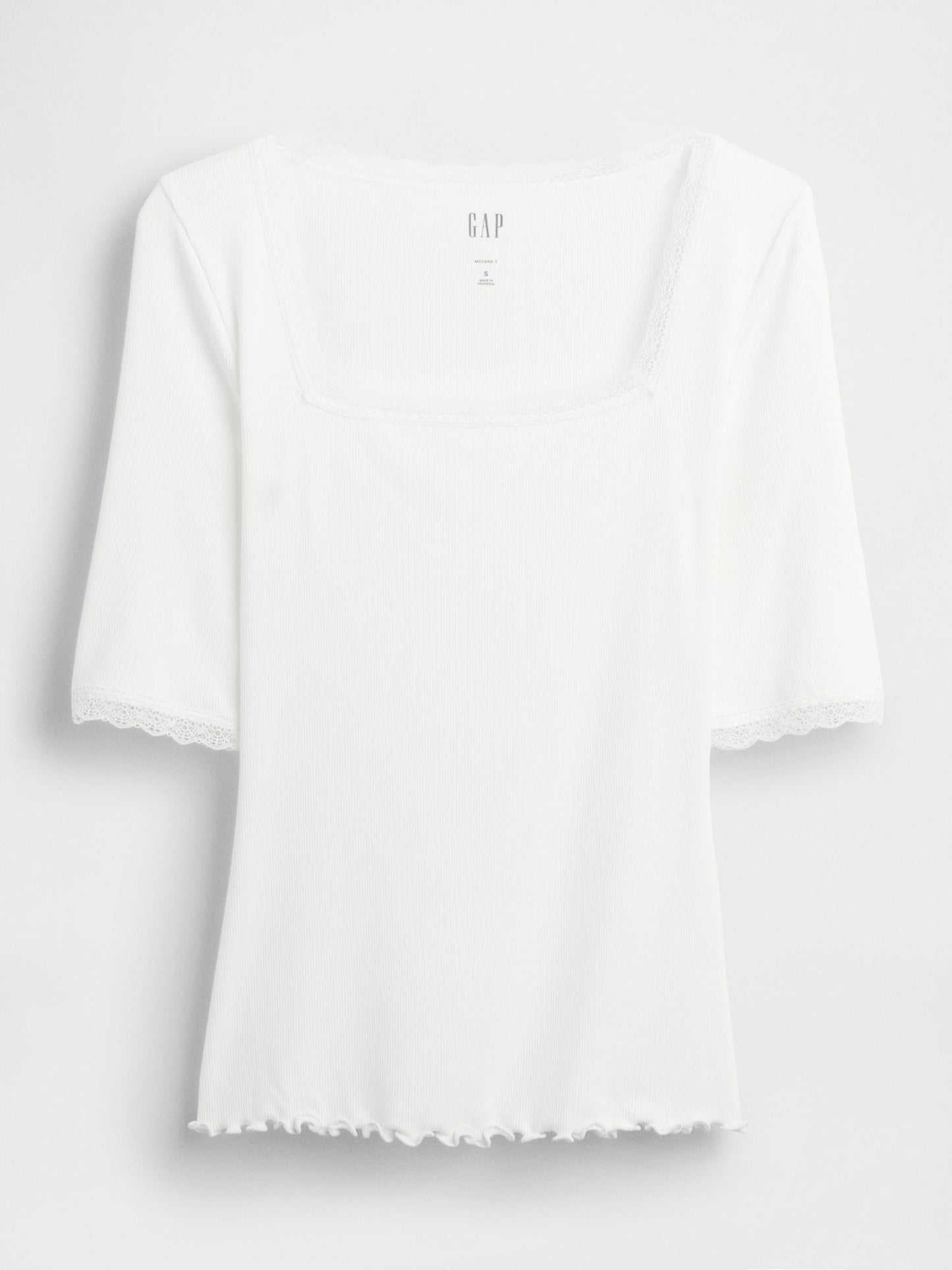 Beyaz Modal Fitilli Dantel Kenar Detaylı Square-neck T-shirt