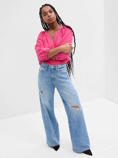 Mavi High Rise Destructed Wide-leg Washwell™ Jean Pantolon
