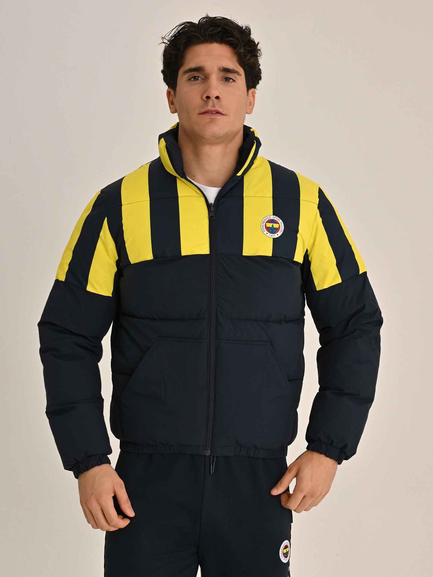 Fenerbahçe Lacivert Çubuklu Erkek Çift Taraflı Mont