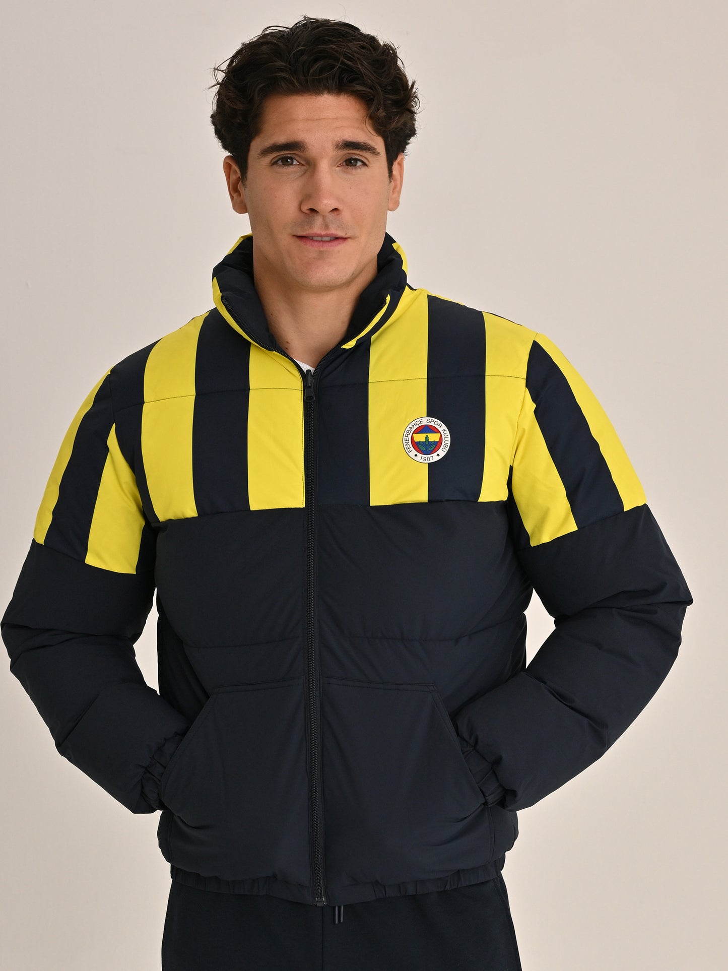 Fenerbahçe Lacivert Çubuklu Erkek Çift Taraflı Mont