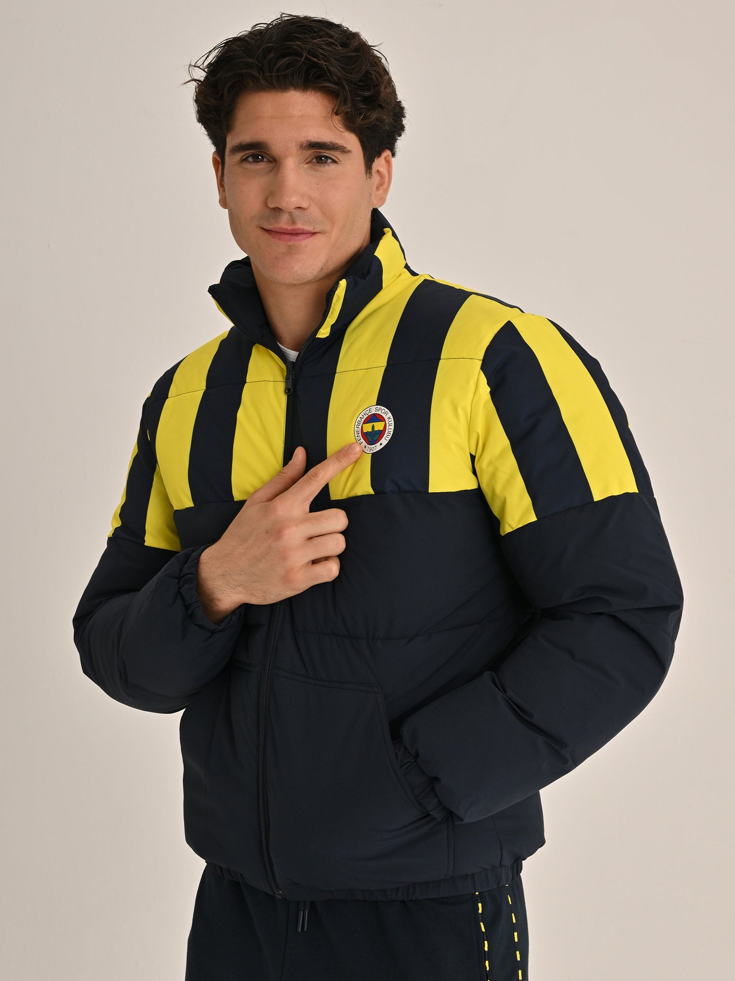 Fenerbahçe Lacivert Çubuklu Erkek Çift Taraflı Mont