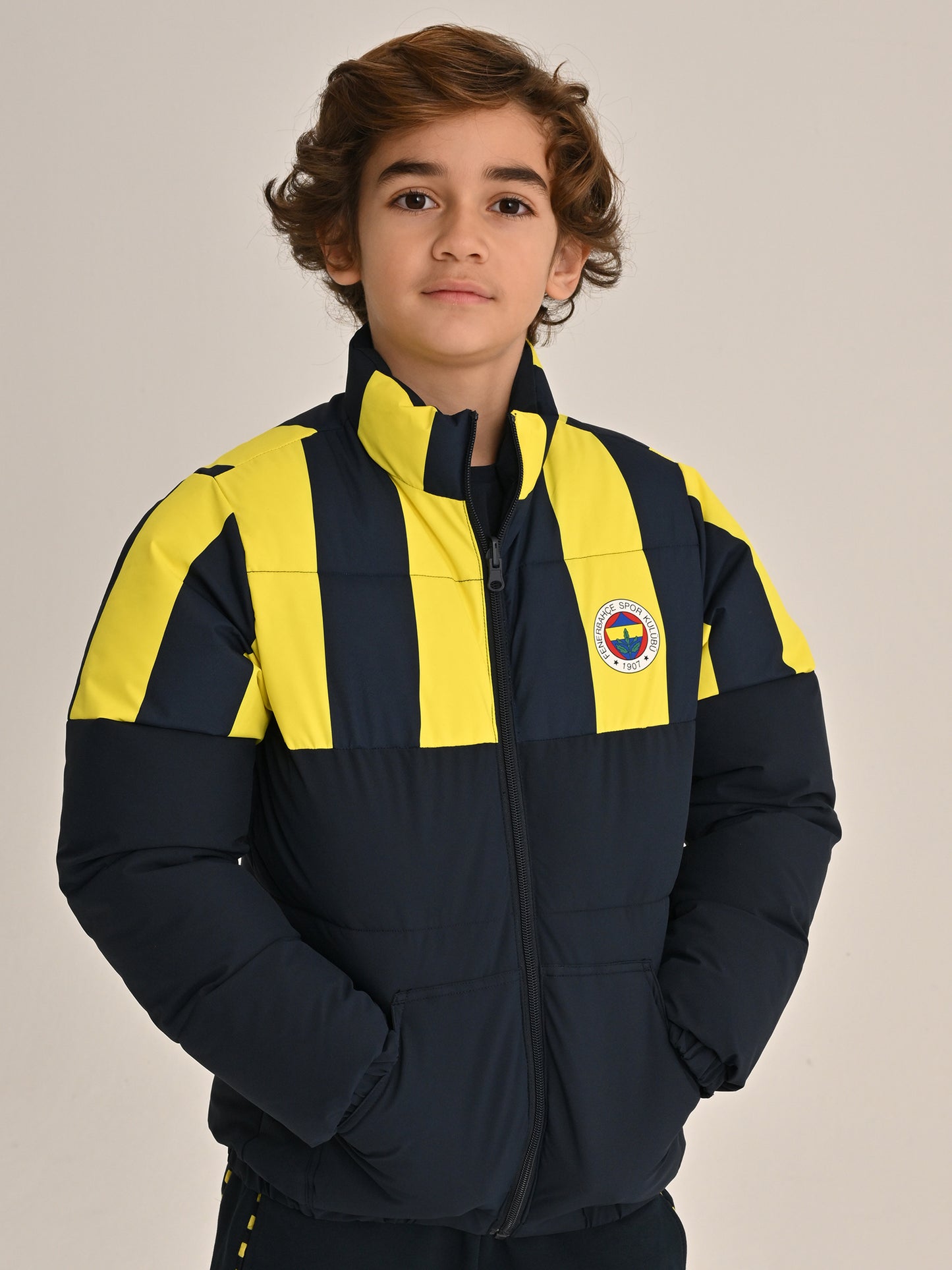 Fenerbahçe Lacivert Çubuklu Çocuk Çift Taraflı Mont