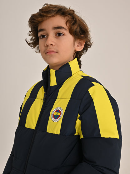 Fenerbahçe Lacivert Çubuklu Çocuk Çift Taraflı Mont