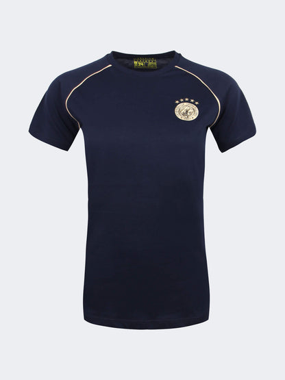 Kadın Lacivert 5 Yıldız Biyeli Gold Logo Tshirt