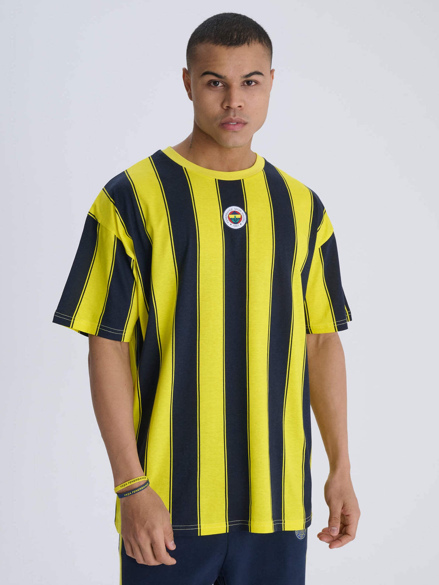 Fenerbahçe Sarı Lacivert Tribün Çubuklu Erkek Oversize Tshirt