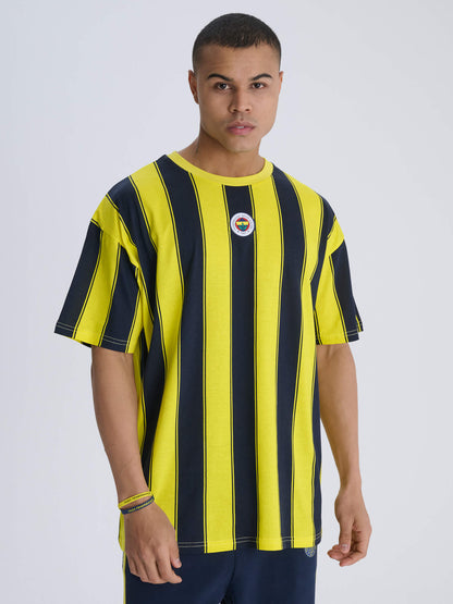 Fenerbahçe Sarı Lacivert Tribün Çubuklu Erkek Oversize Tshirt